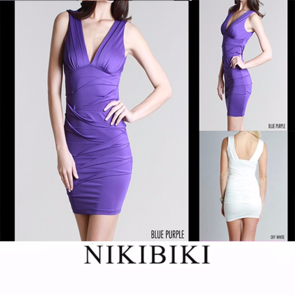 New Deep Vee Neck Wrap Dress In Blue Purple